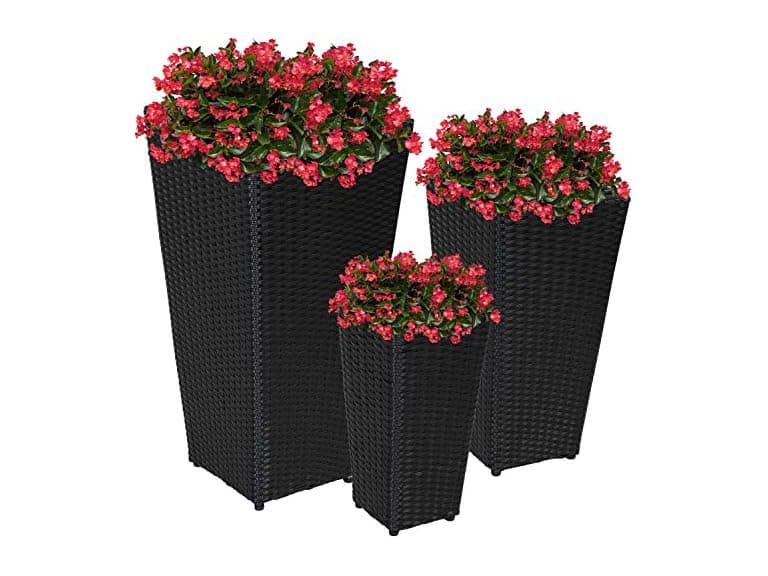 Sunnydaze 3 pc Set of Black Polyratten Pot Planters - Image 1