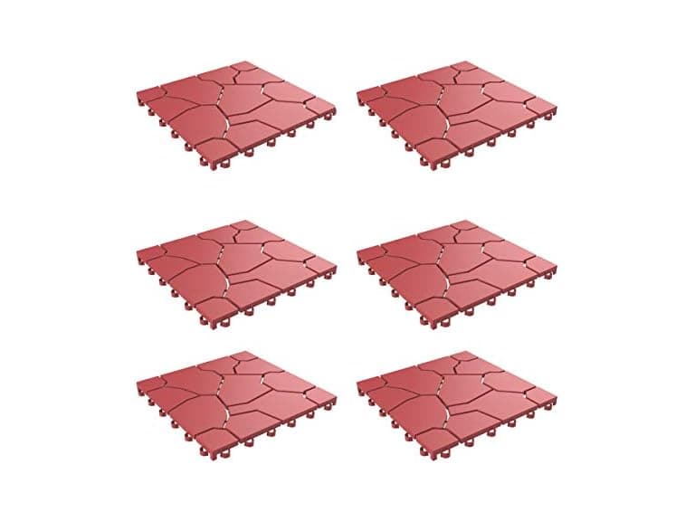 Pure Garden Deck Tiles 6-Pack Brick Red
