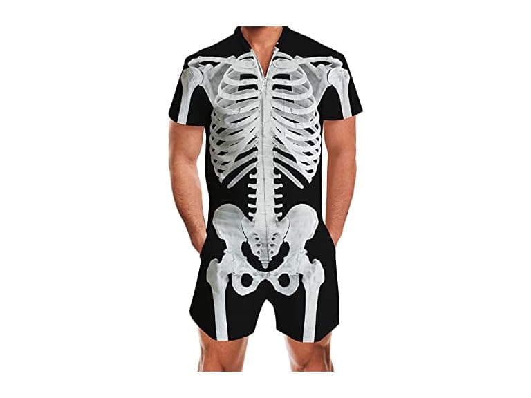 Men’s Skeleton Halloween Romper Jumpsuit - Image 1