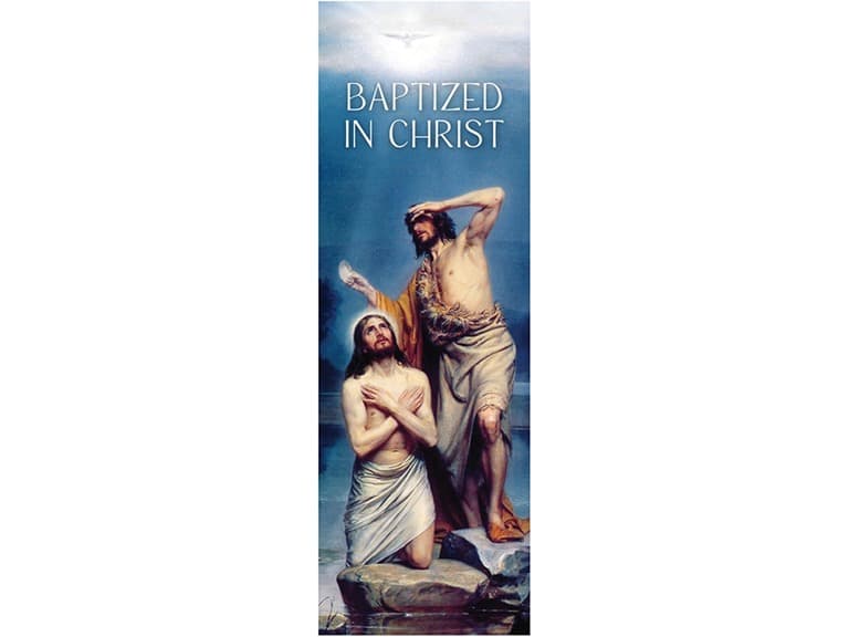 Christian Brands Celebration Banner “Baptized in Christ” Church Banner, 2' x 6' - Image 1