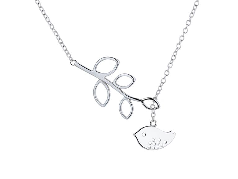 Lariat Brid and Leaf Pendant Necklace - Image 1