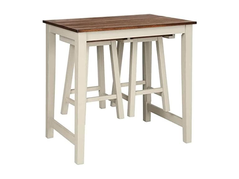 LDAILY 3Pc Bar Table Set, Brown/White - Image 1