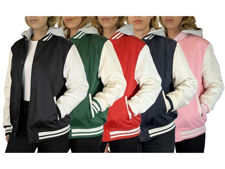 Womens Oversized Heavyweight Hooded Varsity Jacket - Image 1