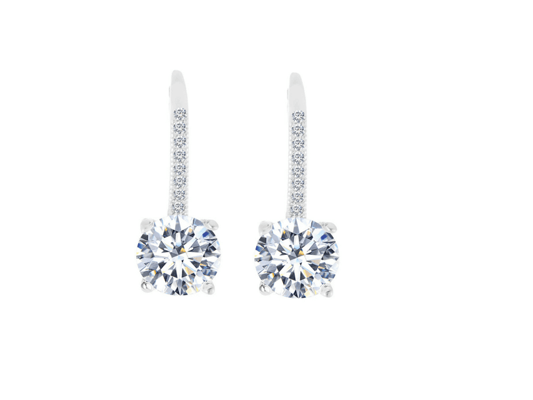 Round Cut Crystal Leverback Earrings - Image 1