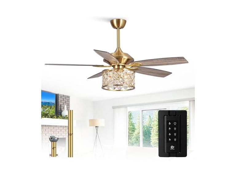 Parrot Uncle F6338MSQ-PU 52" Gold Crystal Ceiling Fan - Image 1