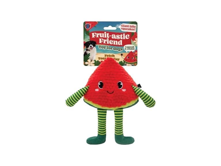 Bow Wow Pet Squeaky Plush Dog Toy with Crinkle, Watermelon - Image 1