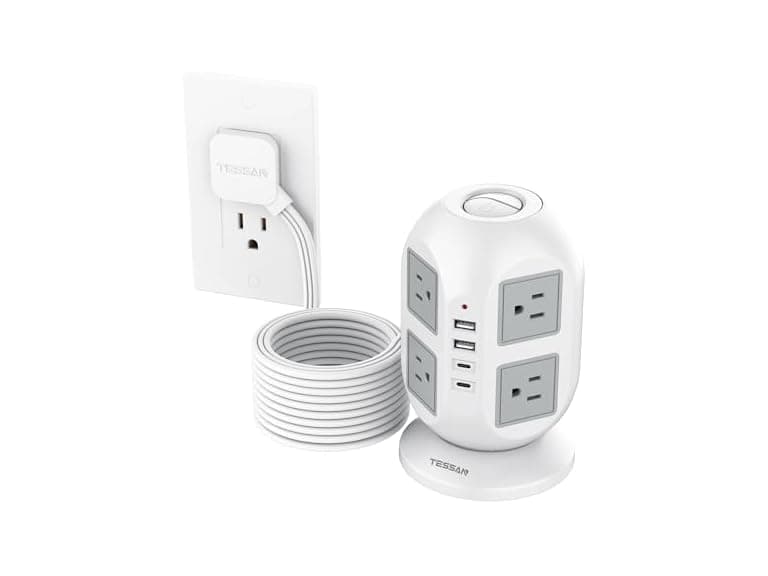 TESSAN 10ft Cord Power Tower (8 Outlets, 2 USB-C, 2 USB-A) - Image 1