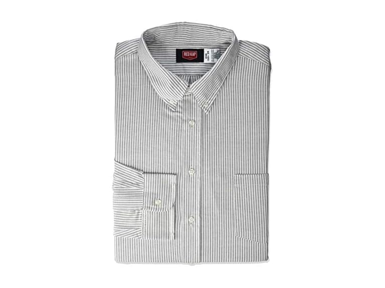 Red Kap Men's LS Oxford Executive Shirt Grey Stripe - Image 1
