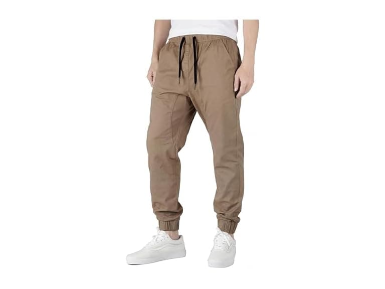 Italymorn Men (L) Stretch Chino Joggers Slim Pants - Image 1