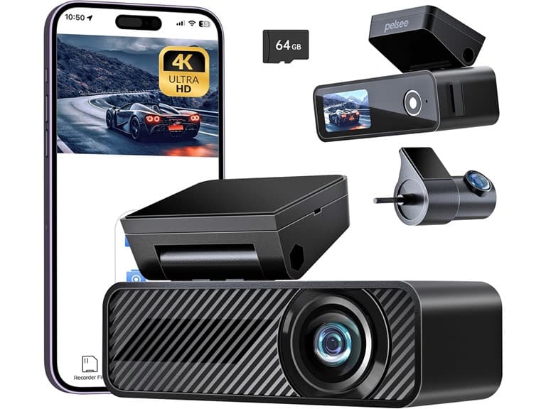 Pelsee P1 Duo 4K Front & Rear Dash Cam | 64GB SD (Open Box) - Image 1