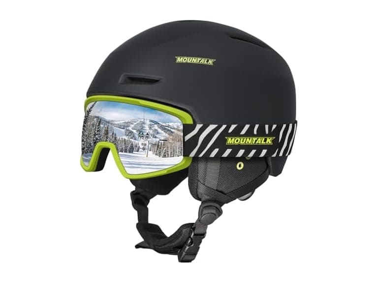 Black Ski Helmet with Ski Goggles - Image 1