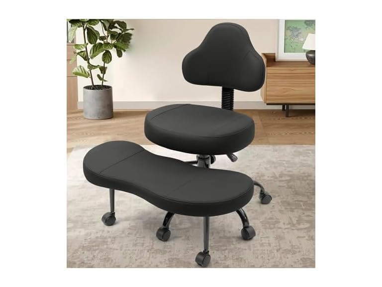 AtHope Cross Legged Office Chair, Criss Cross Desk Chair ADHD Meditation Kneeling Yoga Seat with Adjustable Height, Lumbar Support, Wider Footrest and Wheels (Black) (Open Box) - Image 1