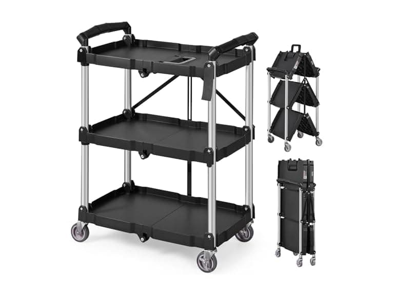 Foldable Utility Service Cart, 3 Shelf 165LBS - Image 1