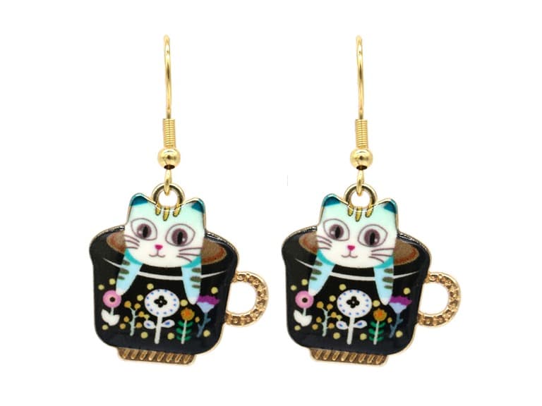 Kitten In A Mug Earrings - Image 1