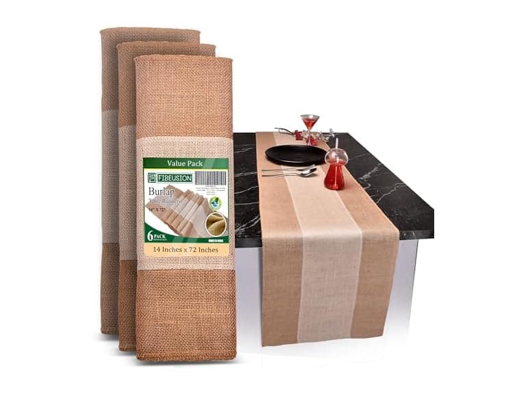 FIBEUSION Burlap Table Runners (Pack of 6) - Image 1