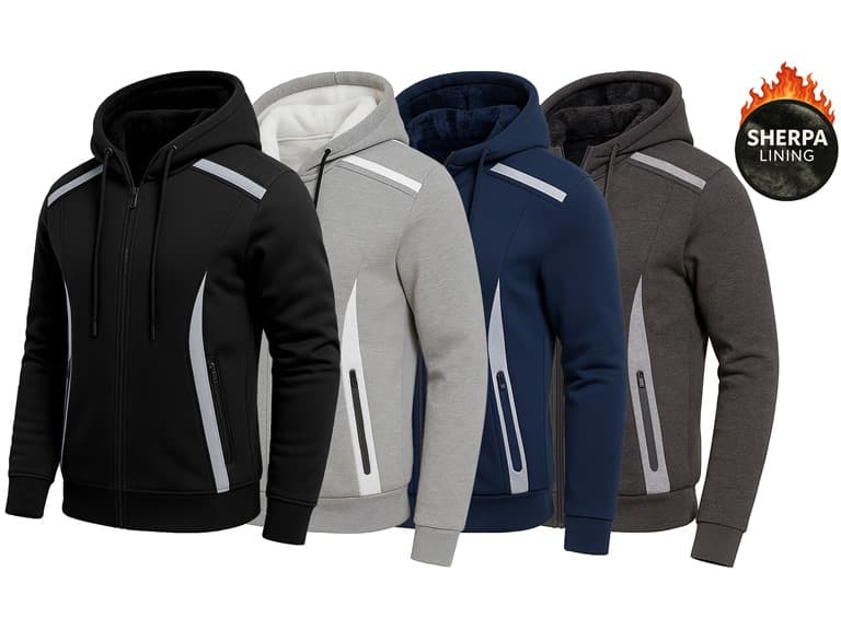 Men's Sherpa Reflective Tech Zip Hoodies - Image 1