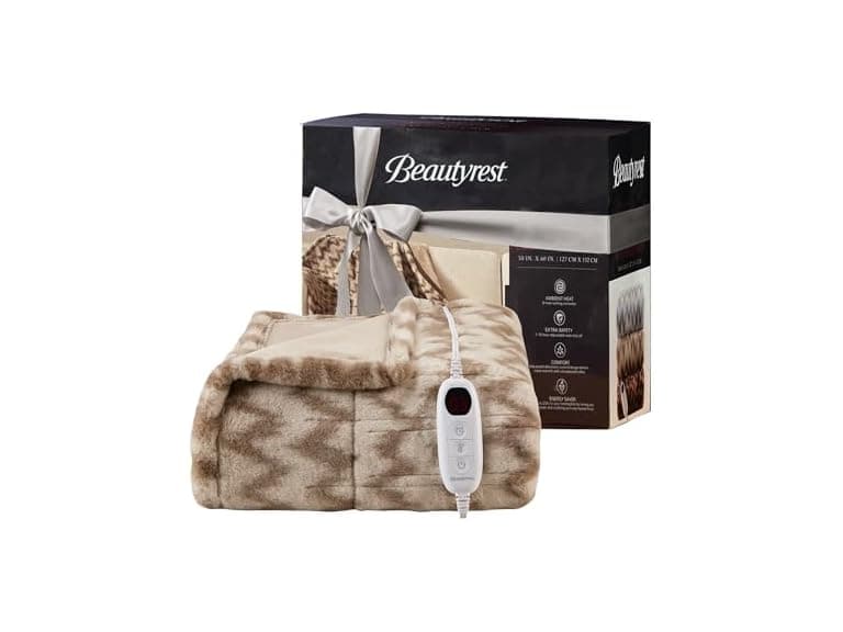 Beautyrest Long Brushed Faux Fur Chevron Electric Blanket - Image 1