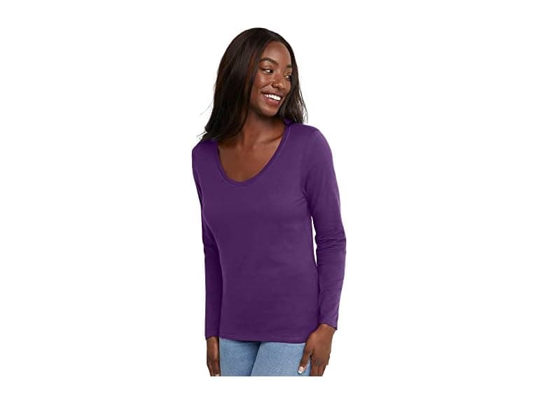 Hanes Women (S) Long Sleeve Cotton V-neck T-shirt - Image 1