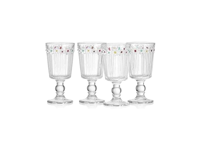 Darbie Angell Painted Daisy Tall Goblet Glasses Set of 4 - Image 1