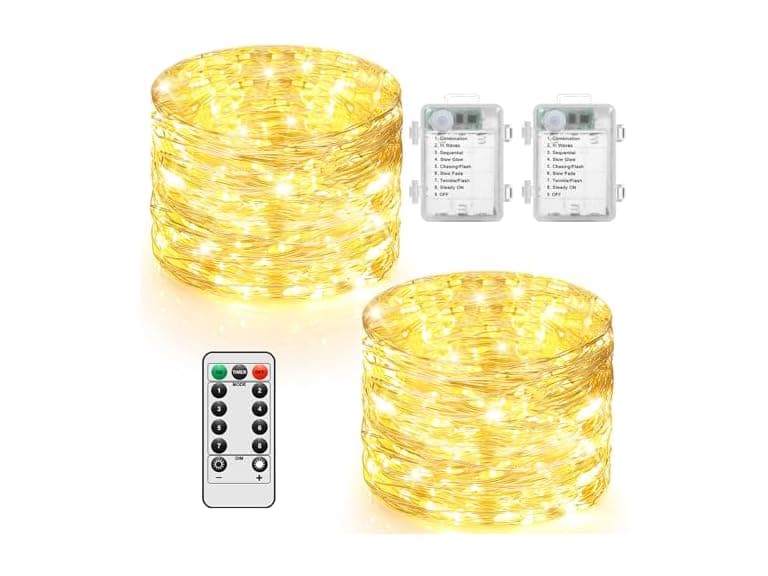 Lakumu Warm White String Lights, 2 Pack 100 LED 33FT - Image 1