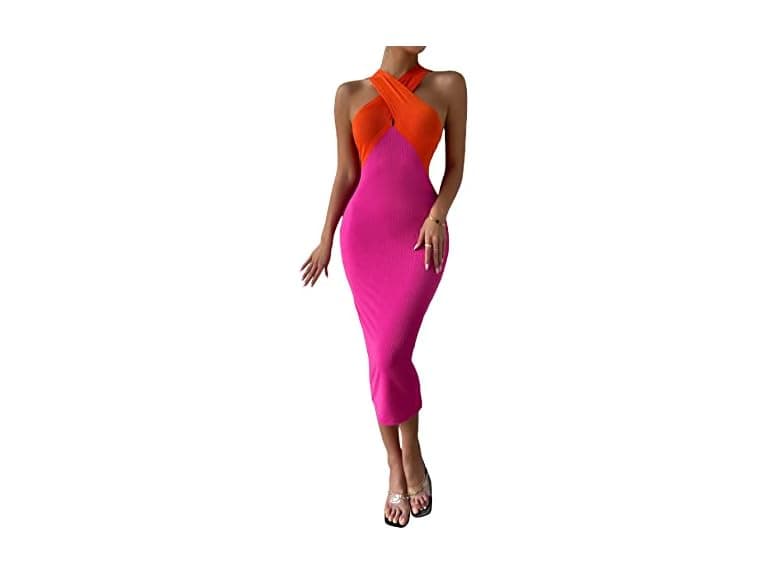 Wdirara Women (XS) V Neck Cut Out Split Side Dress - Image 1