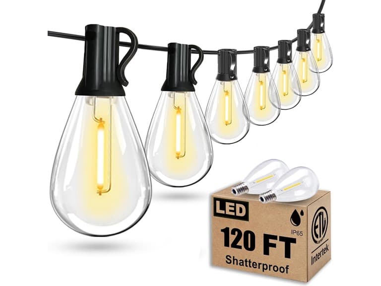 120FT Outdoor String Lights, Edison Bulbs - Image 1