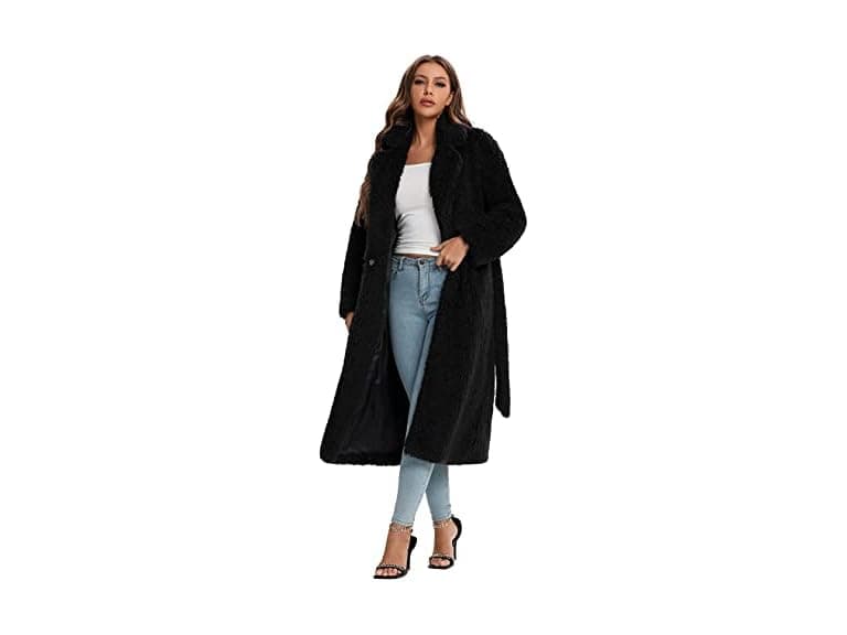 Sugar Poison Women (L) Faux Fur Tie Belt Open Coat - Image 1