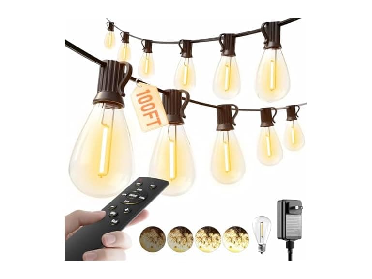 luckystyle 100FT LED Outdoor String Lights with Remote - Image 1