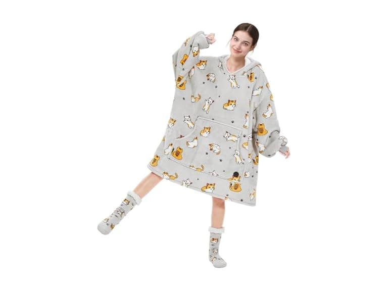 Wearable Blanket Hoodie With Slipper - Image 1