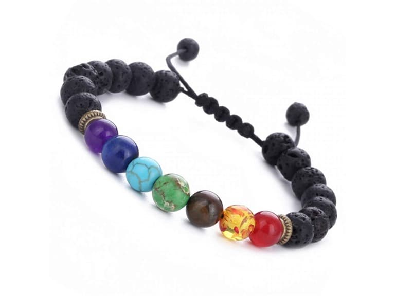 Chakra Healing Lava Stone Bead Bracelet - Image 1