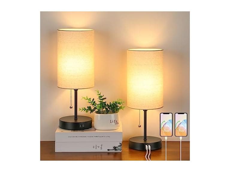 Lakumu 2 Sets Table Lamps with 2 USB Ports - Image 1