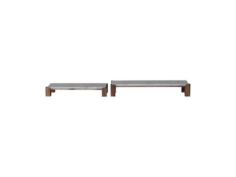 Creative Co-Op 2 pcs Marble Acacia Wood Nesting Pedestals - Image 1