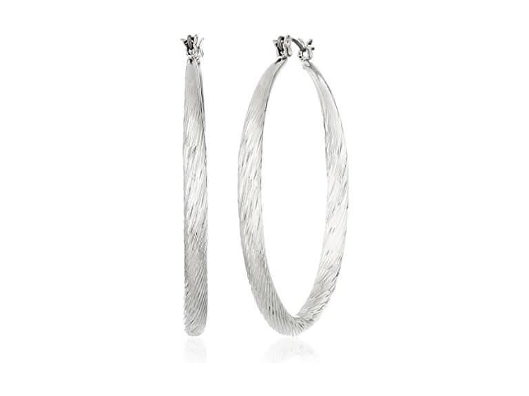 GUESS Basic Silver Textured Hoop Earrings - Image 1
