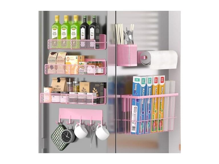 Magnetic Spice Rack for Refrigerator, 7 Pack Pink - Image 1