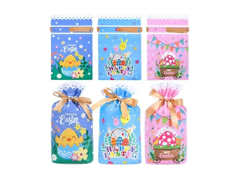FamEaze Plastic Easter Gift Bags, 50 Pcs - Image 1