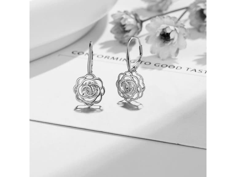 Sterling Silver Crystal Rose Earrings - Image 1