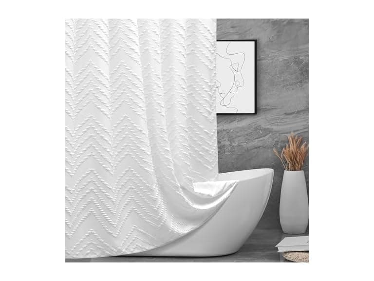 White Boho Fabric Shower Curtain 72 x 72 - Image 1