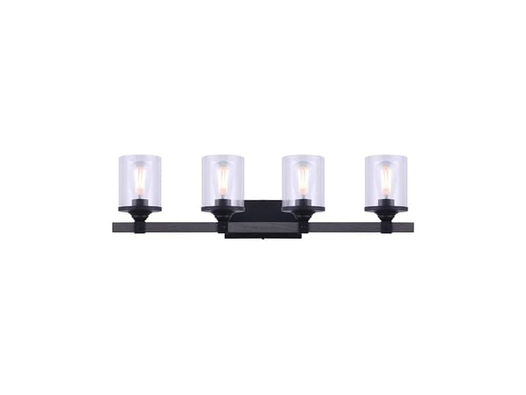 Tyson 4-Light Matte Black and Faux Grey Wood Vanity Light - Image 1