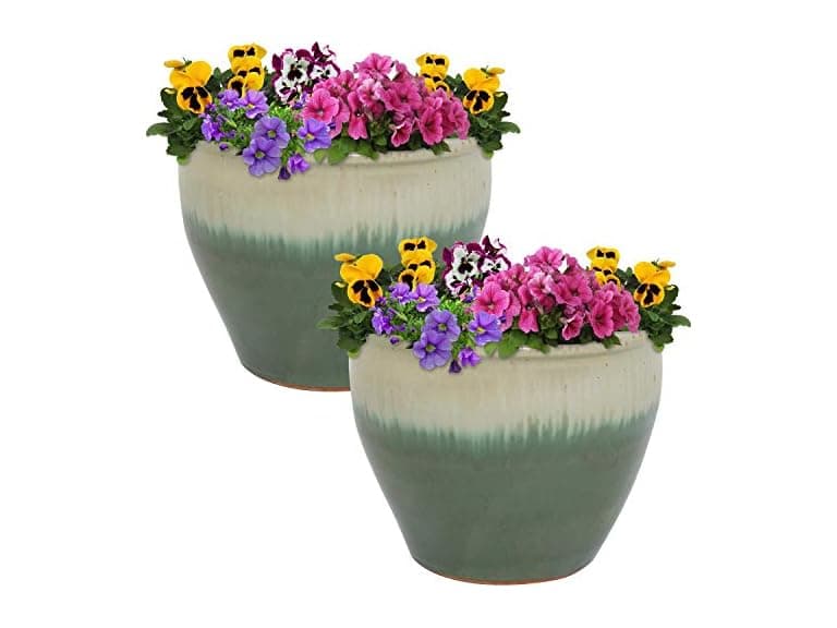Sunnydaze Round Ceramic Planter - Set of 2 - Image 1