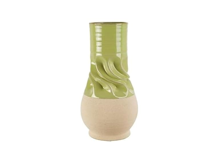 Elements Green and Cream Ceramic Vase 5.5x5.5x10.2" - Image 1