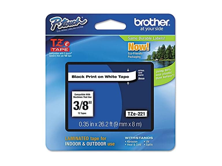 Brother(R) TZe-221 Black-On-White Tape, 0.38in. x 26.2ft., BRTTZ221 - Image 1