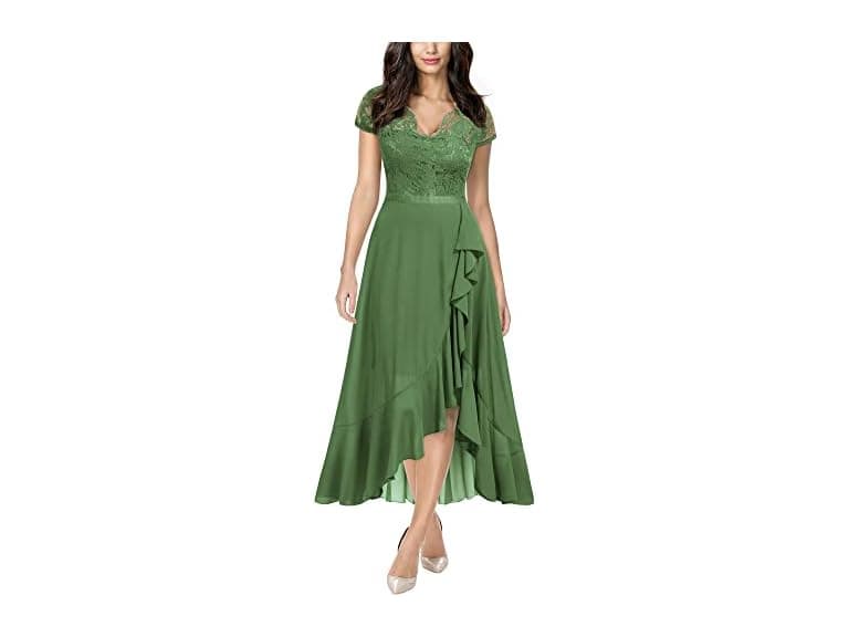 Miusol Women (M) V Neck Elegant Lace Ruffle Dress - Image 1