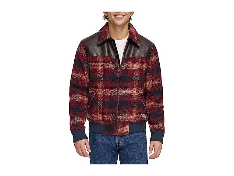 Levis Mens Mixed Media Western Plaid Bomber (S) - Image 1