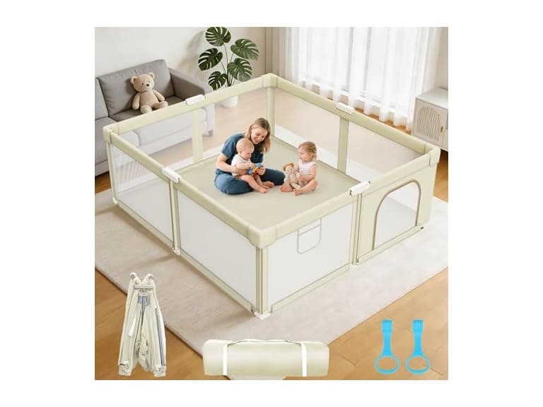 Abdtech Foldable Baby Playpen, Beige - Image 1
