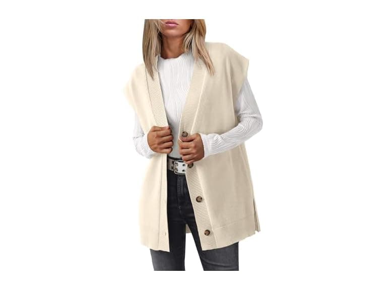 Lillusory V Neck Long Cardigan Vest - Image 1