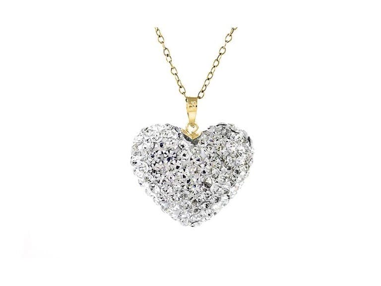 Gold Puffed Heart Crystal Necklace - Image 1