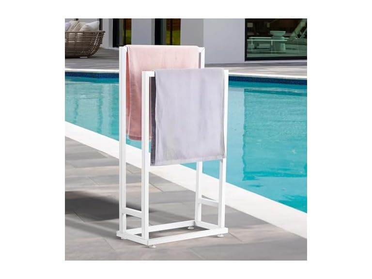 Towel Rack, 2 Bars Metal Outdoor Towel