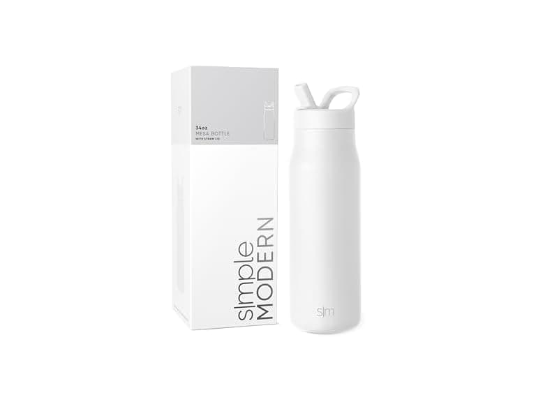 Simple Modern Water Bottle with Straw lid  34oz, Winter White - Image 1
