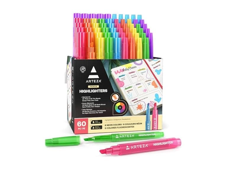 ARTEZA Highlighters Assorted Colors, Set of 60 - Image 1