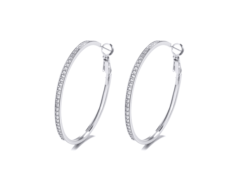 14K White Gold Large Hoop Earrings - Image 1